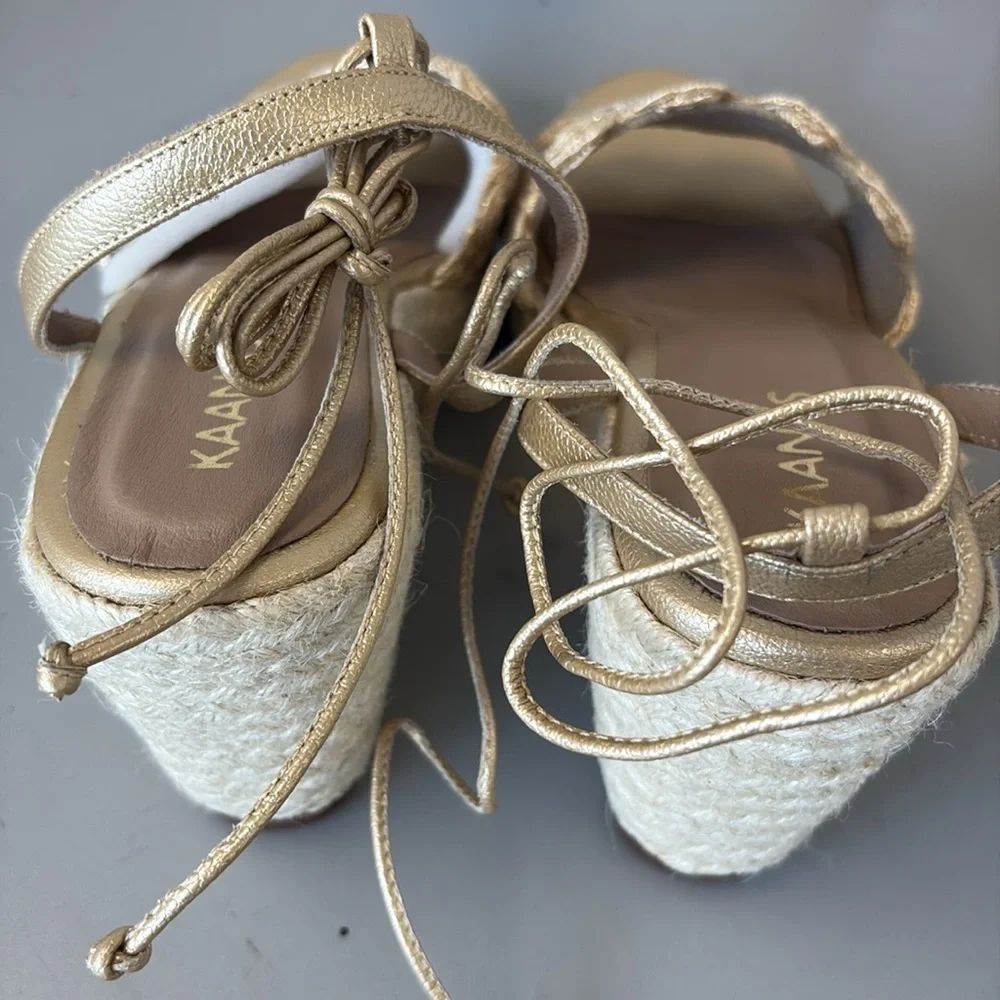 Kaanas Eve Cream and Gold Espadrille Wedges